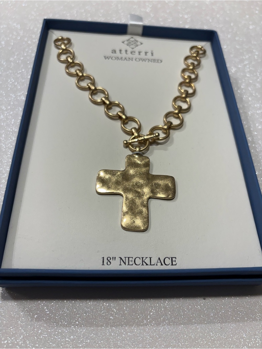Atterri Gold Hammered Cross Pendant Necklace